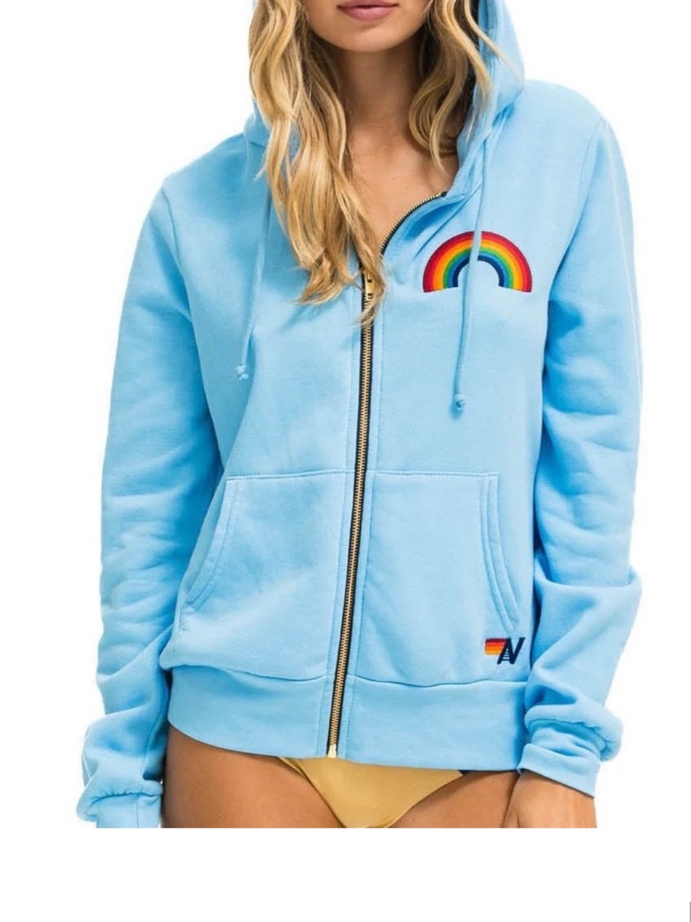 Aviator Nation Sky Blue Rainbow Jacket Rare Size Small